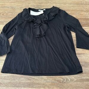 Jones New York black blouse with vertical front ruffles size large